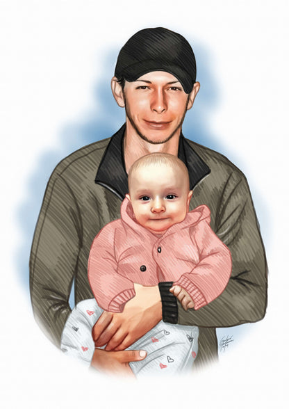 Colored portrait of a man and baby