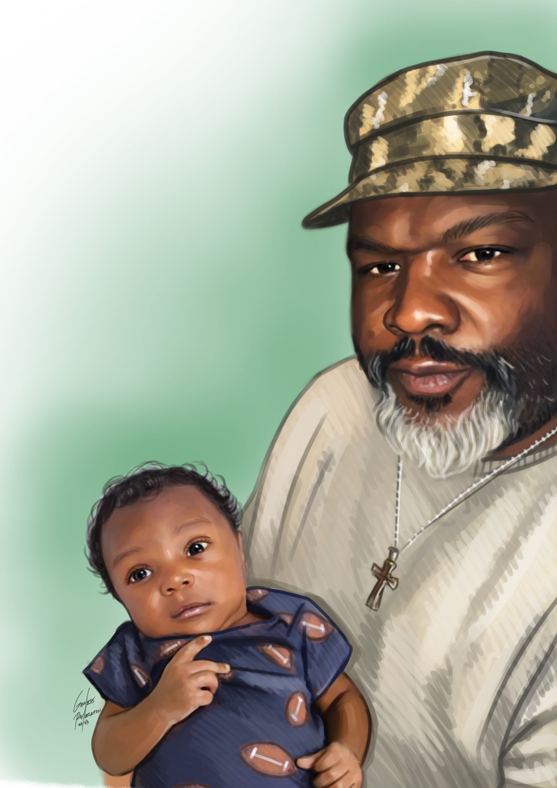 Custom selfie portrait of man and baby