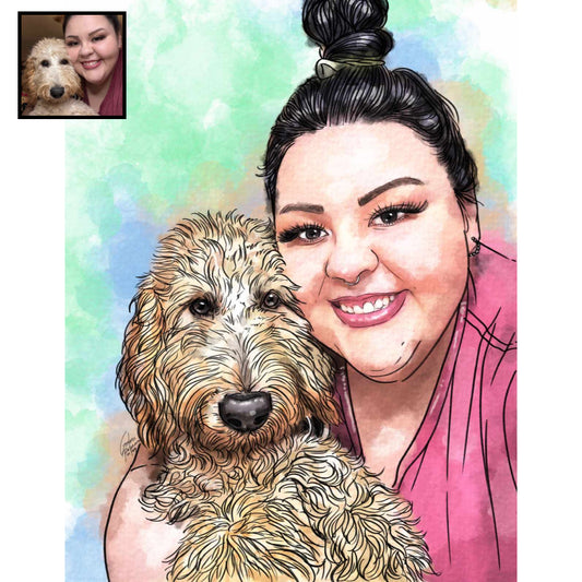 dog and owner custom watercolor painting
